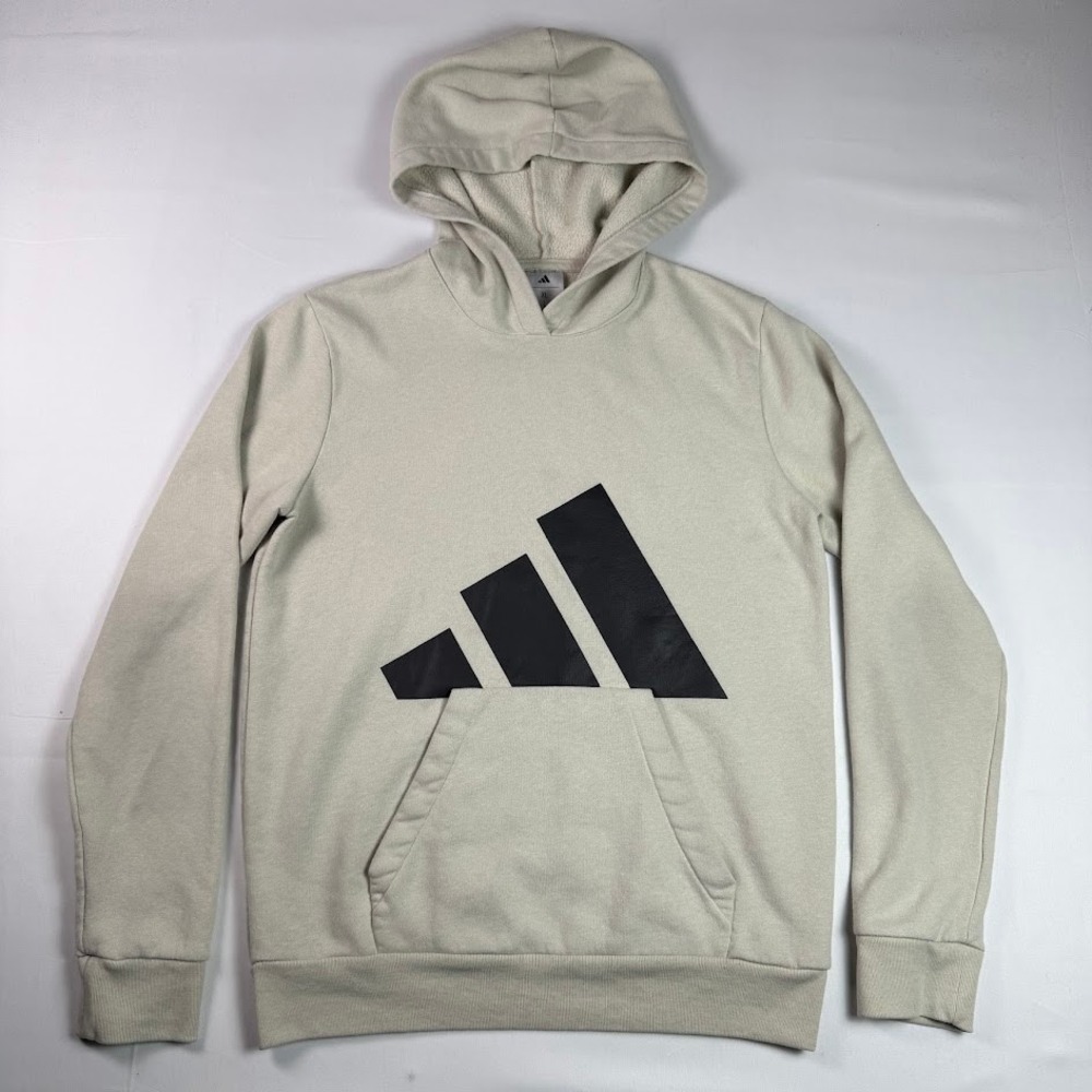 Adidas Kids XL 18/20 Hoodie Beige Pullover Oversized 3 Stripe Logo Sweatshirt